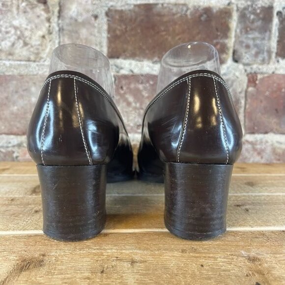 VTG 90's Y2K Coach Pump Brown Leather Block Heels W/ Silver Ring Accent Size 8.5 - Picture 3 of 9
